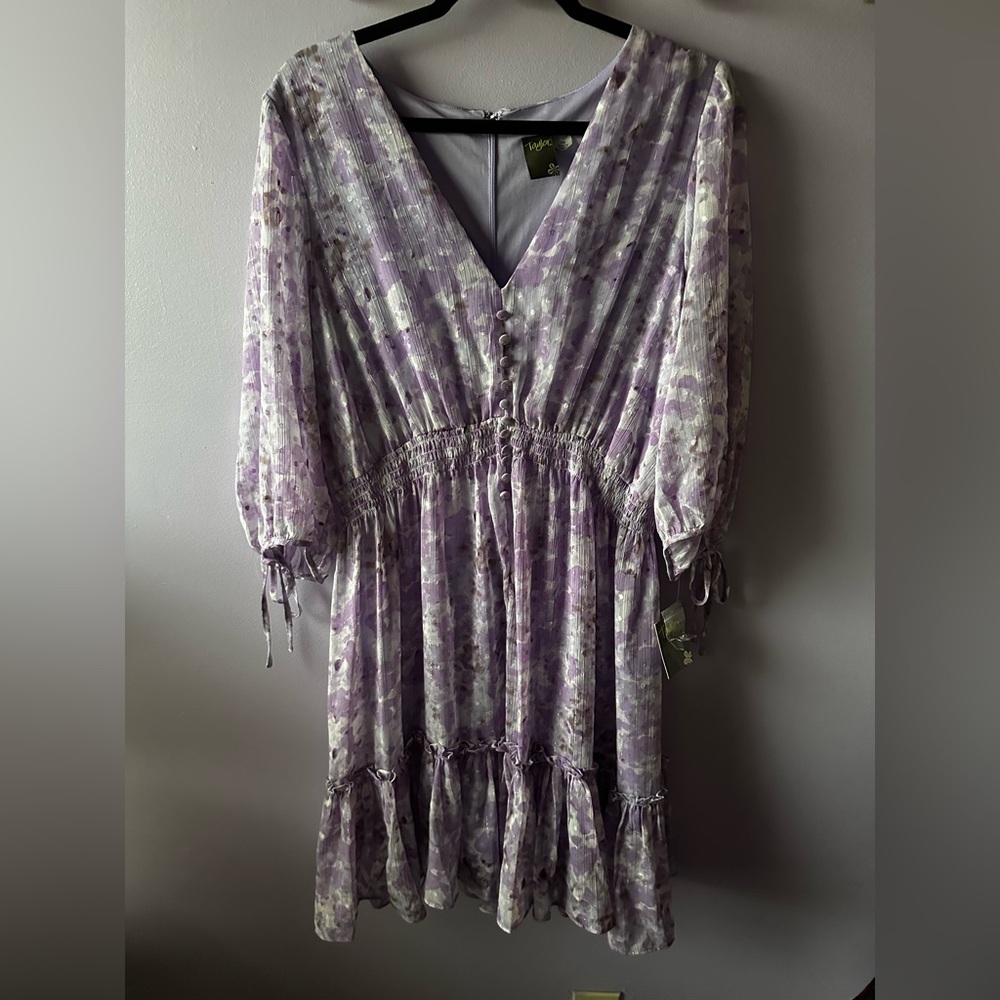NWT Taylor Purple Chiffon Floral Ruffle Dress Size 16
